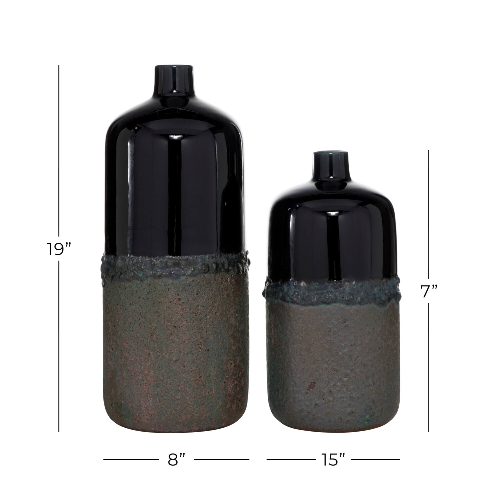 Set of 2 Black Stoneware Rustic Vase, 20", 15"